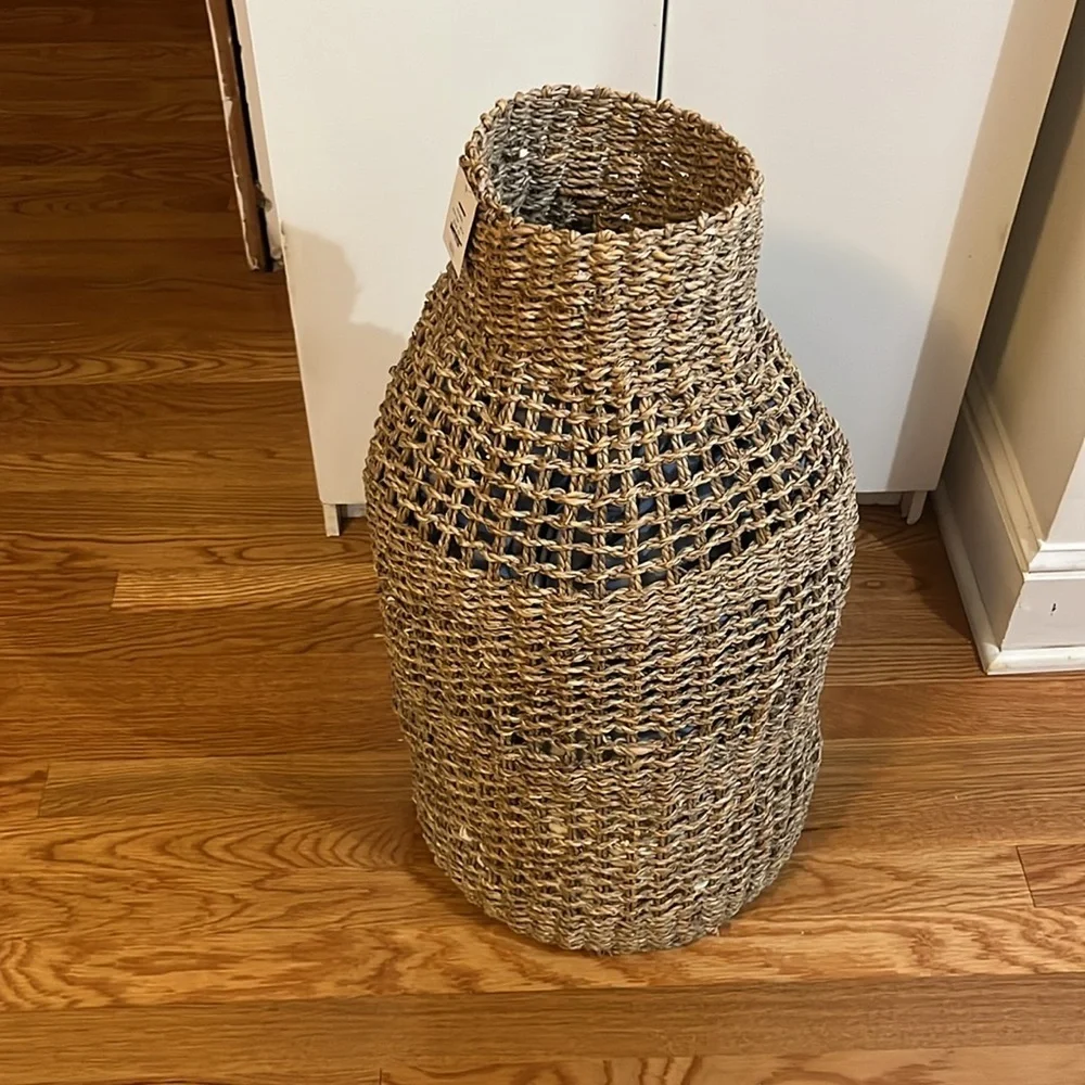Anthropologie Woven Wicker Vase Beige NWT